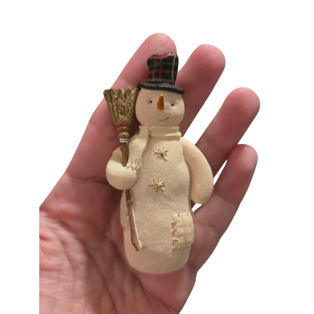 Hallmark Snowman Figurine with Plaid Top Hat and Broom
